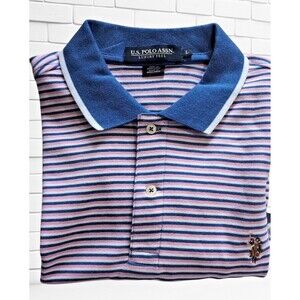 US POLO ASSN Mens Polo Shirt Size  XL Blue Pink Striped Embroidered Logo